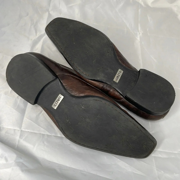 LUKETTI Mens Squared Pointed Toe Grain Leather Oxford Shoes Lace Up Brown 44 - Picture 10 of 14